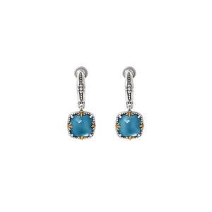 Konstantino Sterling Silver and 18K Yellow Gold Cushion Blue Marine Spinel Doublet Dangle Earrings