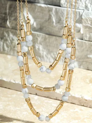 Layered Stone and Beaded Necklace - Howlite White