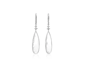 Long White Quartz and Diamond Drop Earrings