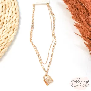 Love Lock Layered Padlock Chain Necklace in Gold