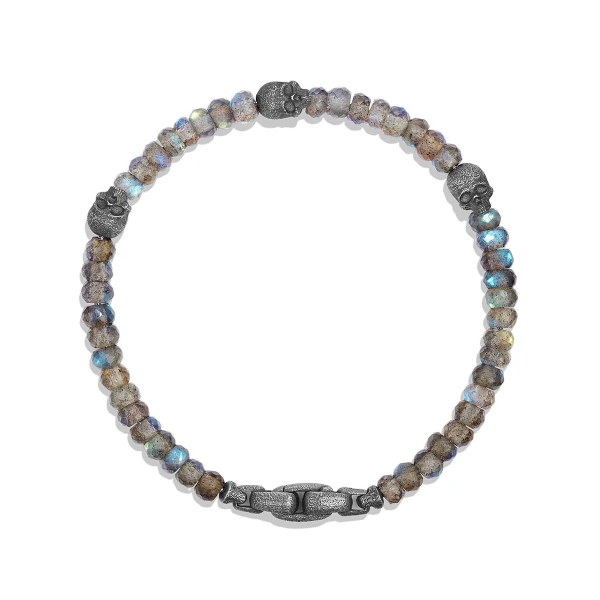 Memento Mori Skull Station Bracelet in Sterling Silver with Labradorite