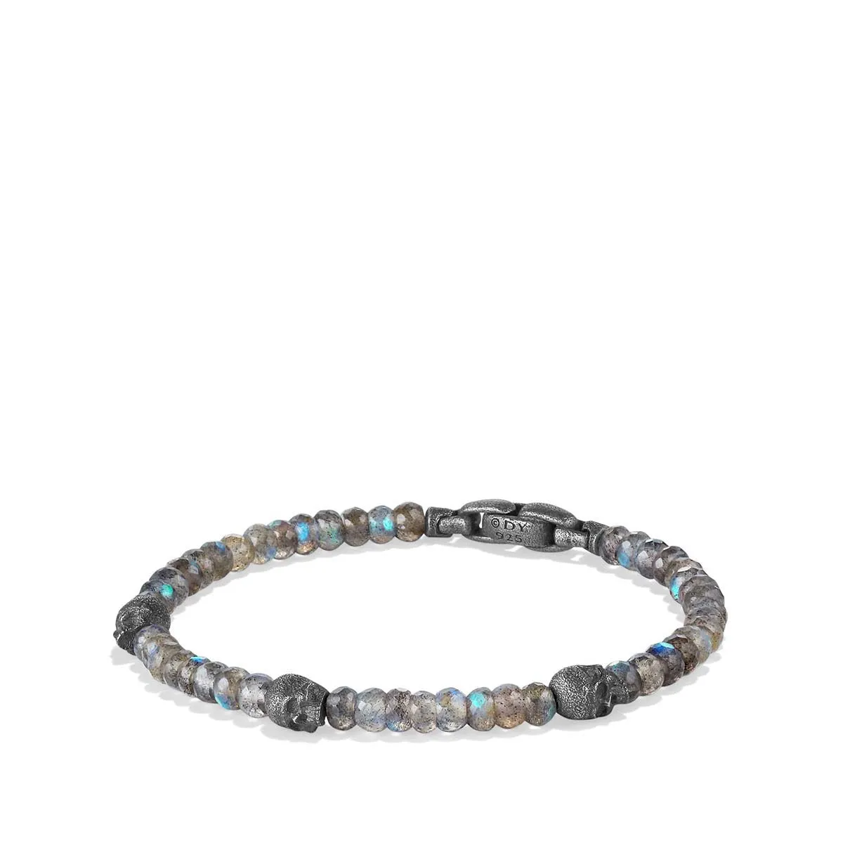 Memento Mori Skull Station Bracelet in Sterling Silver with Labradorite