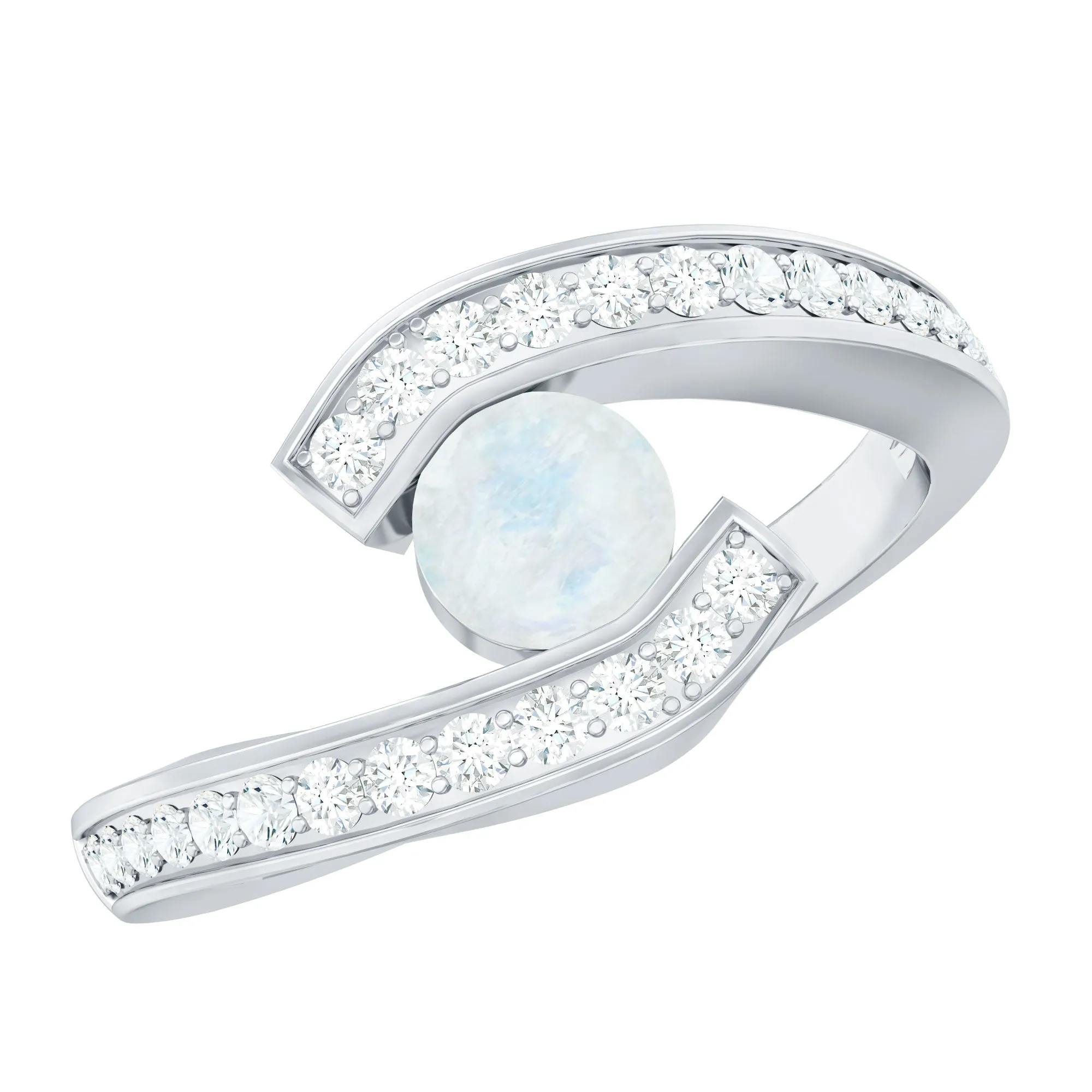 Moonstone Bypass Engagement Ring with Diamond