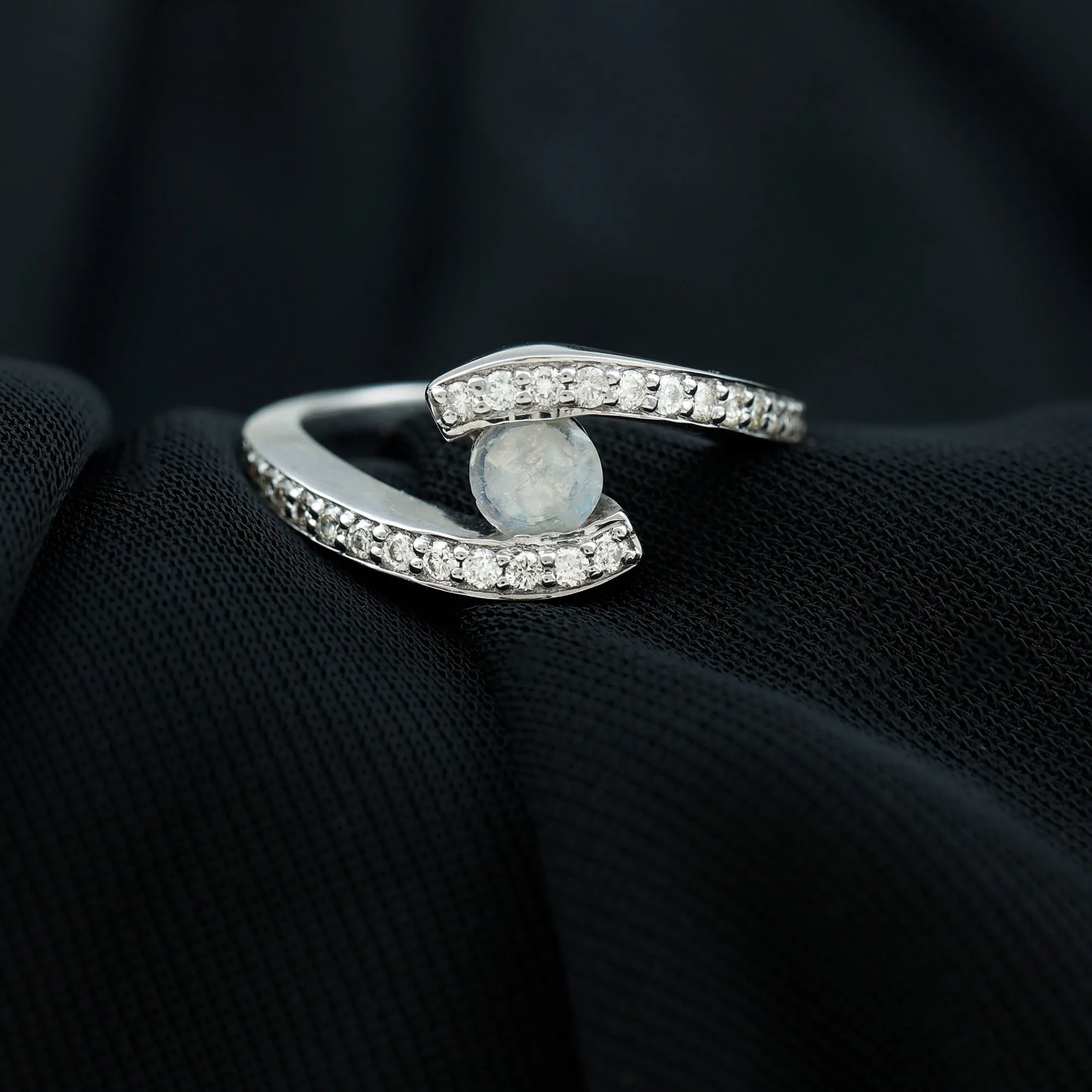 Moonstone Bypass Engagement Ring with Diamond