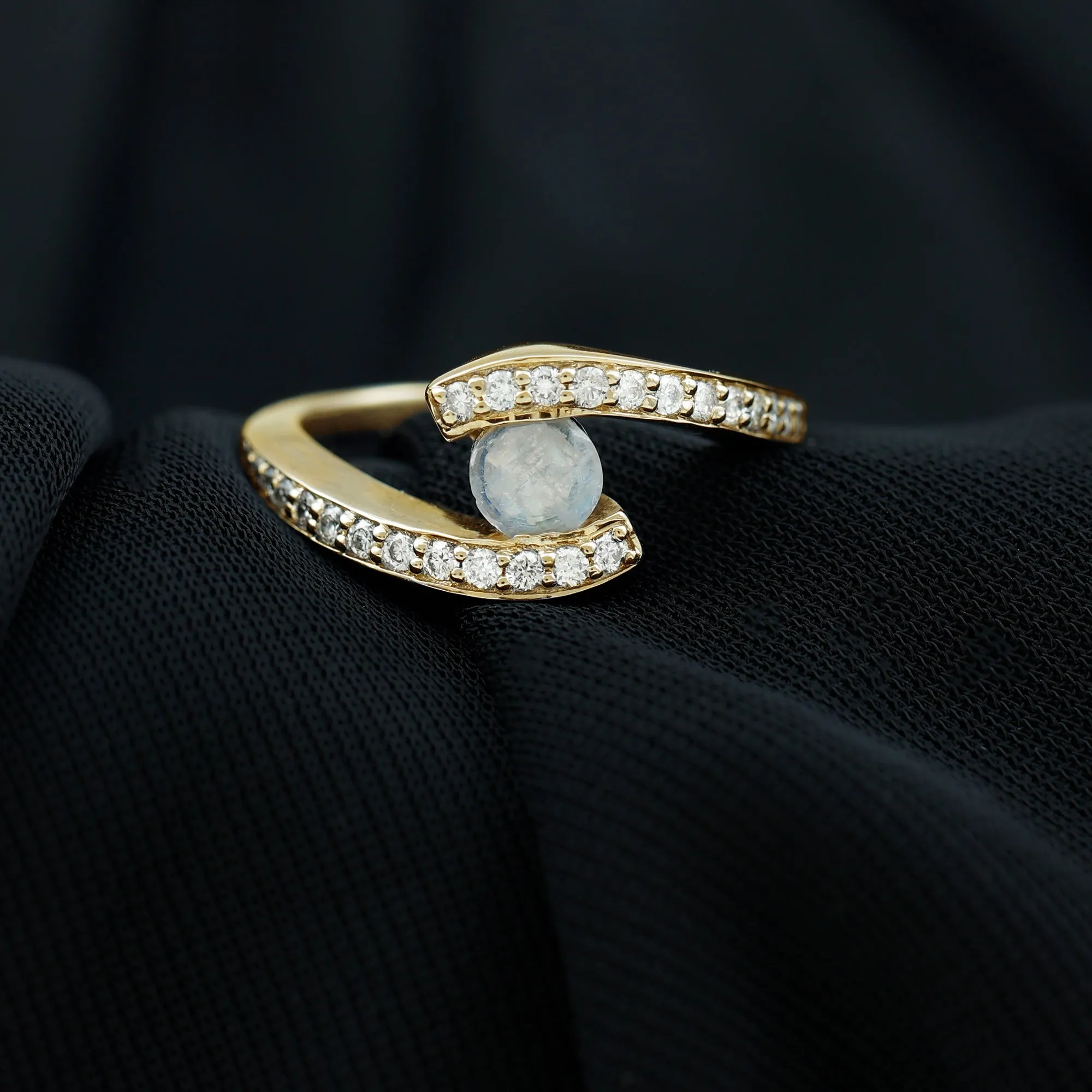 Moonstone Bypass Engagement Ring with Diamond