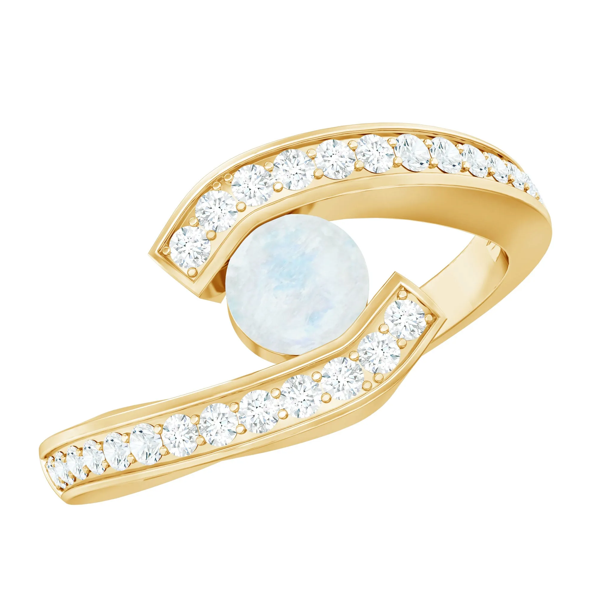 Moonstone Bypass Engagement Ring with Diamond