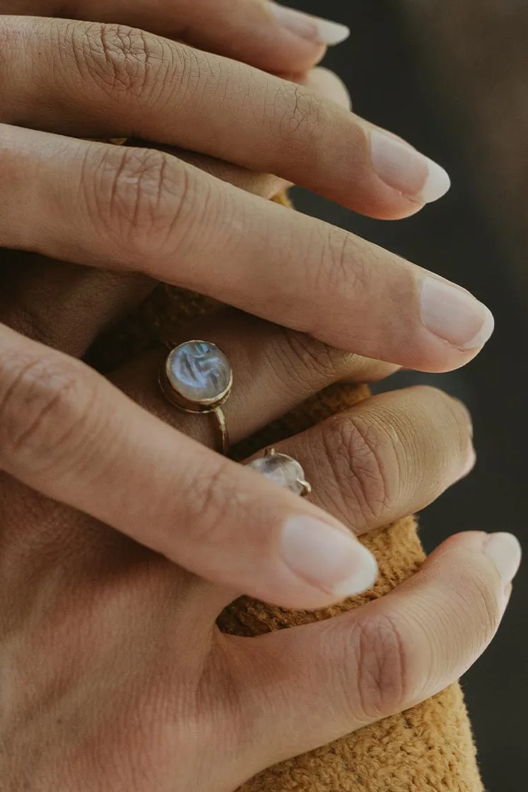 Moonstone Moon Face Ring - 14K