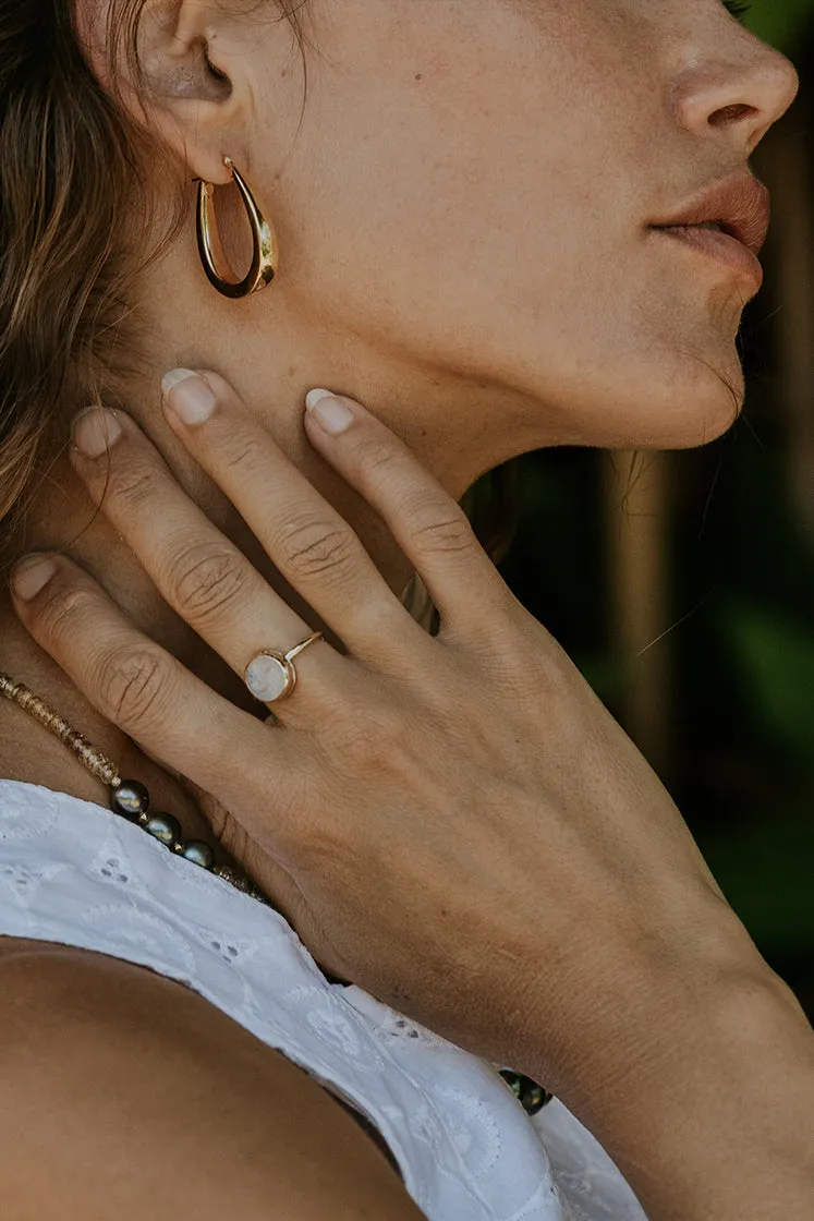 Moonstone Moon Face Ring - 14K