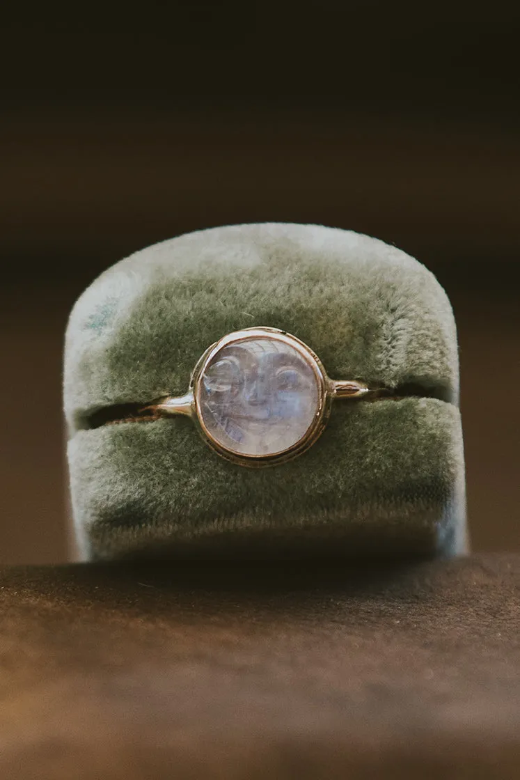 Moonstone Moon Face Ring - 14K