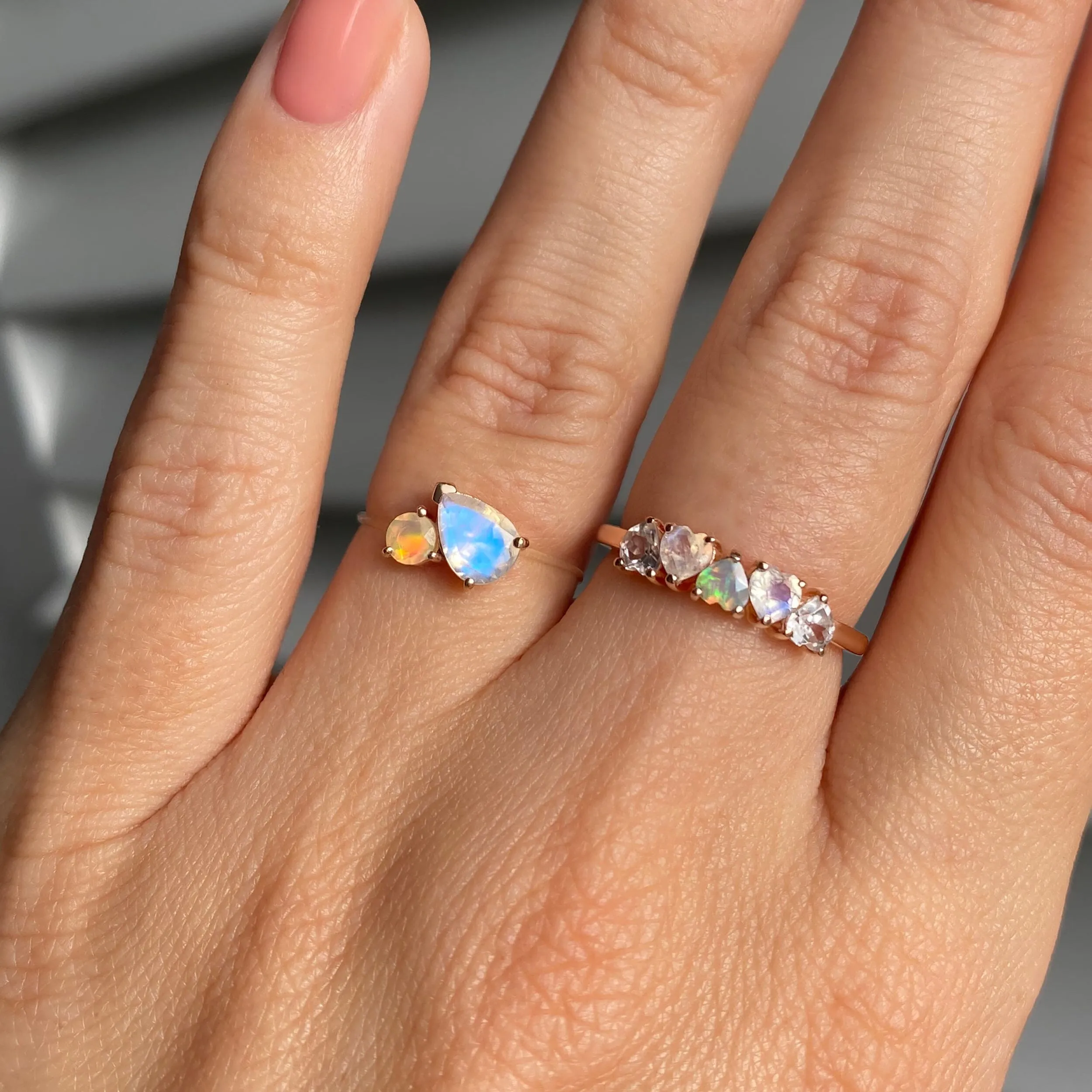 Moonstone Opal Floating Toi Et Moi & Crush On You Rings