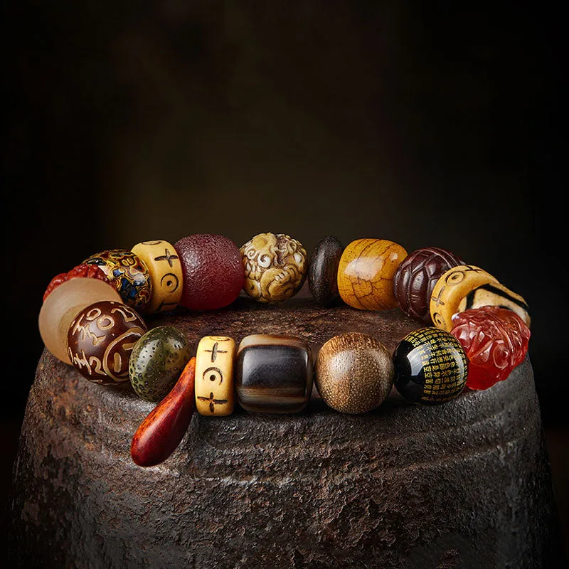 Multi-Gemstone Bodhi Seed Prajna Heart Sutra Six Character Bracelet for Men and Women