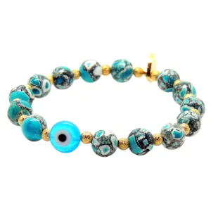 Multicolour Evil Eye Charm Stardust Cracked Agate Bracelet