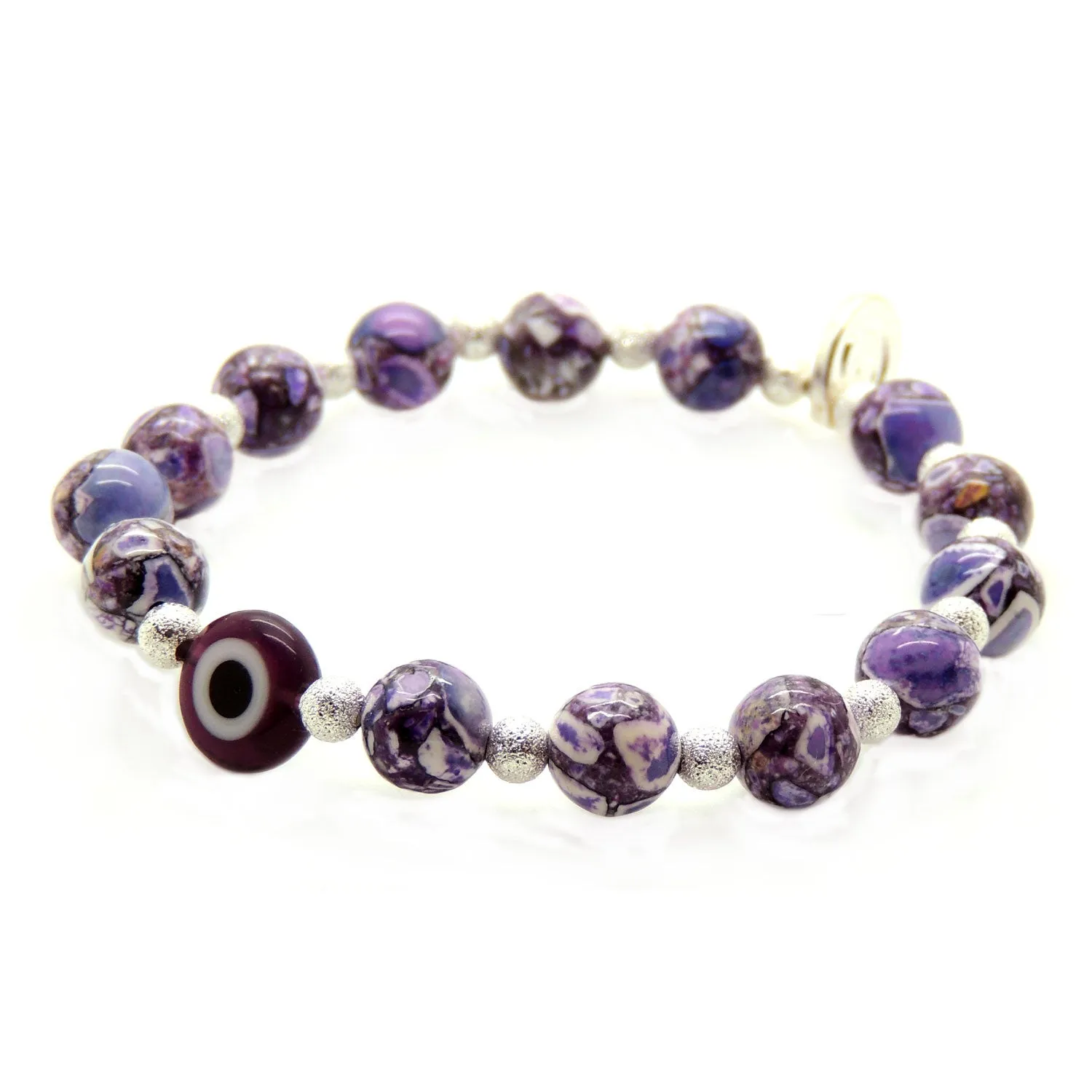 Multicolour Evil Eye Charm Stardust Cracked Agate Bracelet