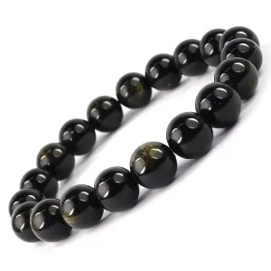 Natural Black Obsidian Bracelet Crystal Stone 8 mm Beads Bracelet Round Shape for Reiki Healing and Crystal Healing Stone Semi Precious Gemstones Stretchable Bracelet