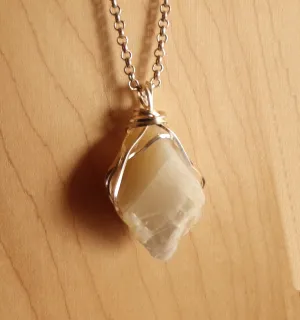 Natural Ivory Moonstone Wire Wrapped Gemstone Pendant Necklace