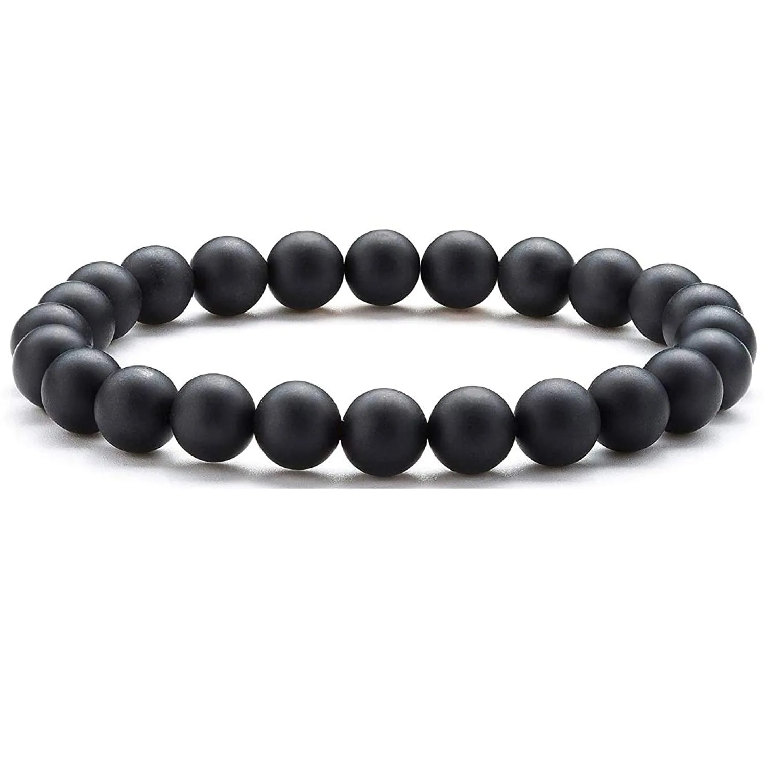 Natural Round Beads Black Matte Agate Crystal Stone 6 mm Bracelet Reiki Chakra Yoga Meditation Semi Precious Gemstones Stretchable Bracelet for Unisex