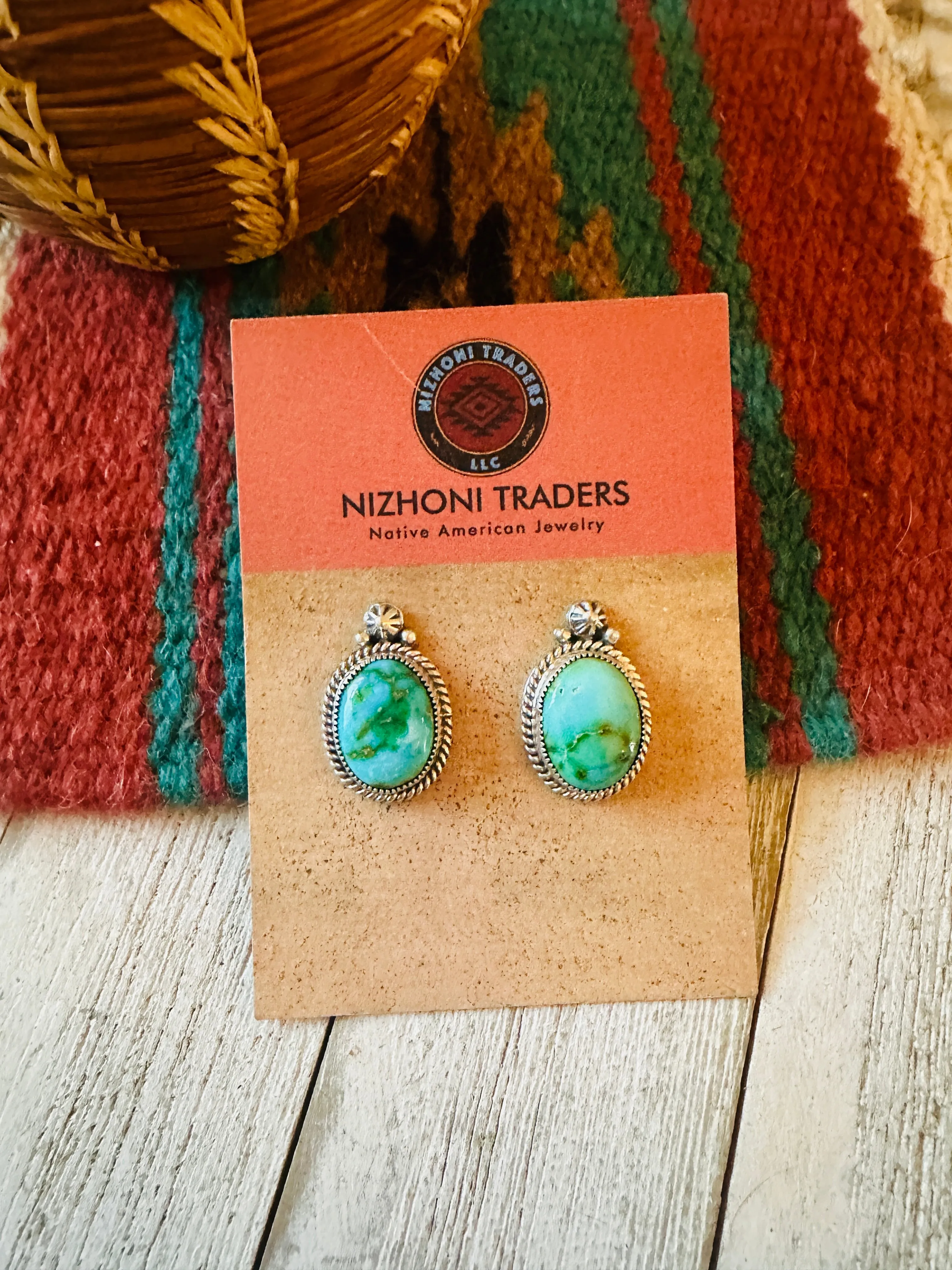 Navajo Sonoran Mountain Turquoise And Sterling Silver Post Earrings