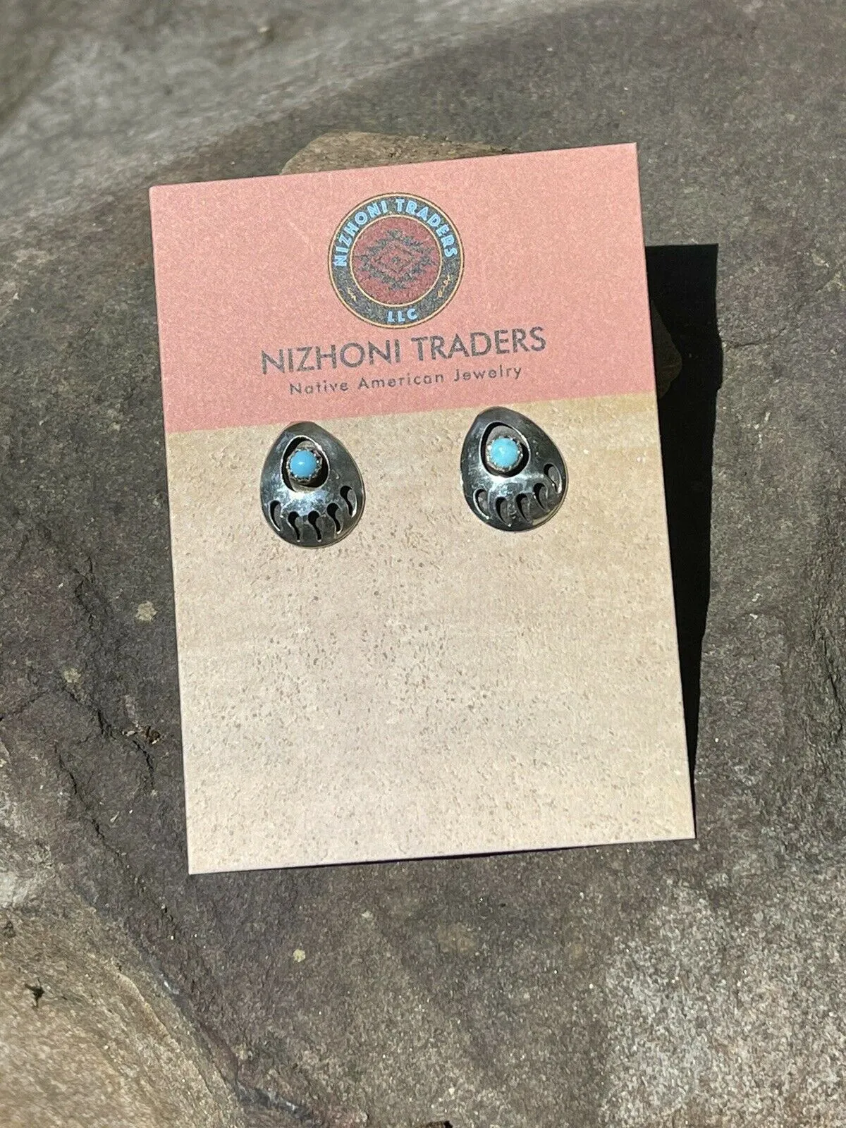 Navajo Sterling Silver And Turquoise Bear Paw Post Earrings