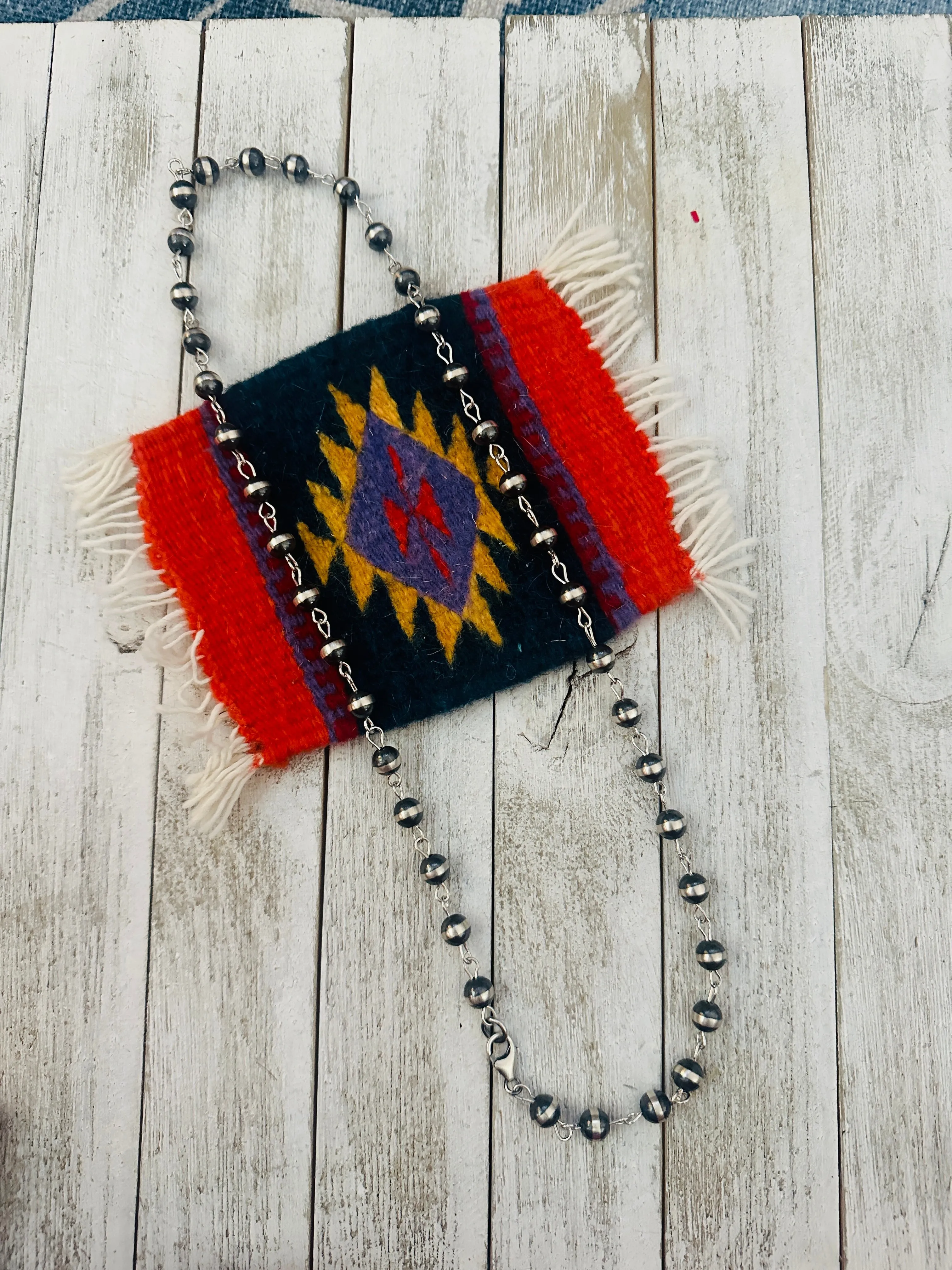 Navajo Sterling Silver Beaded Rosary Style Necklace