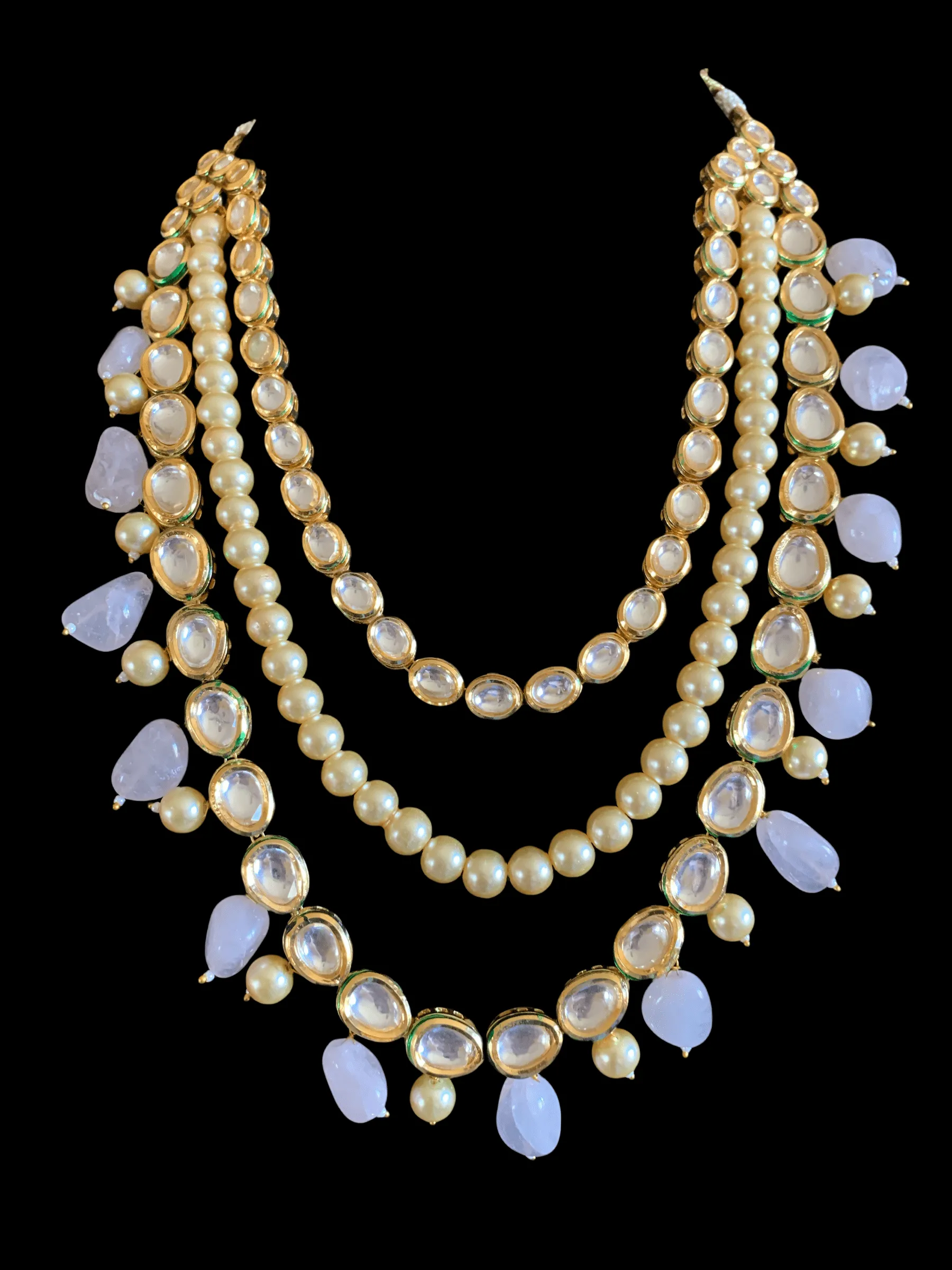 NS158 Leila high quality ac kundan necklace with earrings in rose quartz ( SHIPS IN 4 WEEKS  )