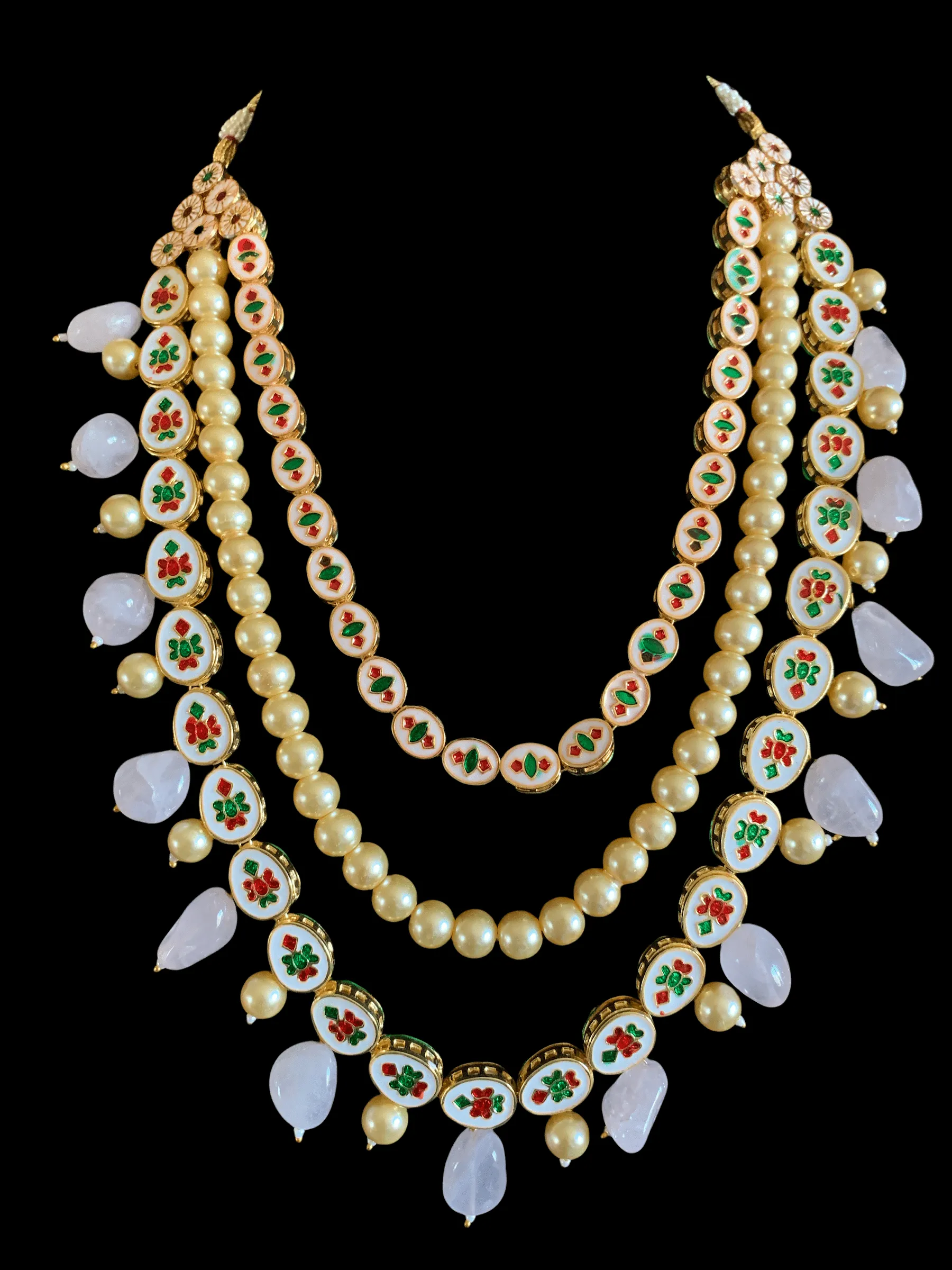 NS158 Leila high quality ac kundan necklace with earrings in rose quartz ( SHIPS IN 4 WEEKS  )