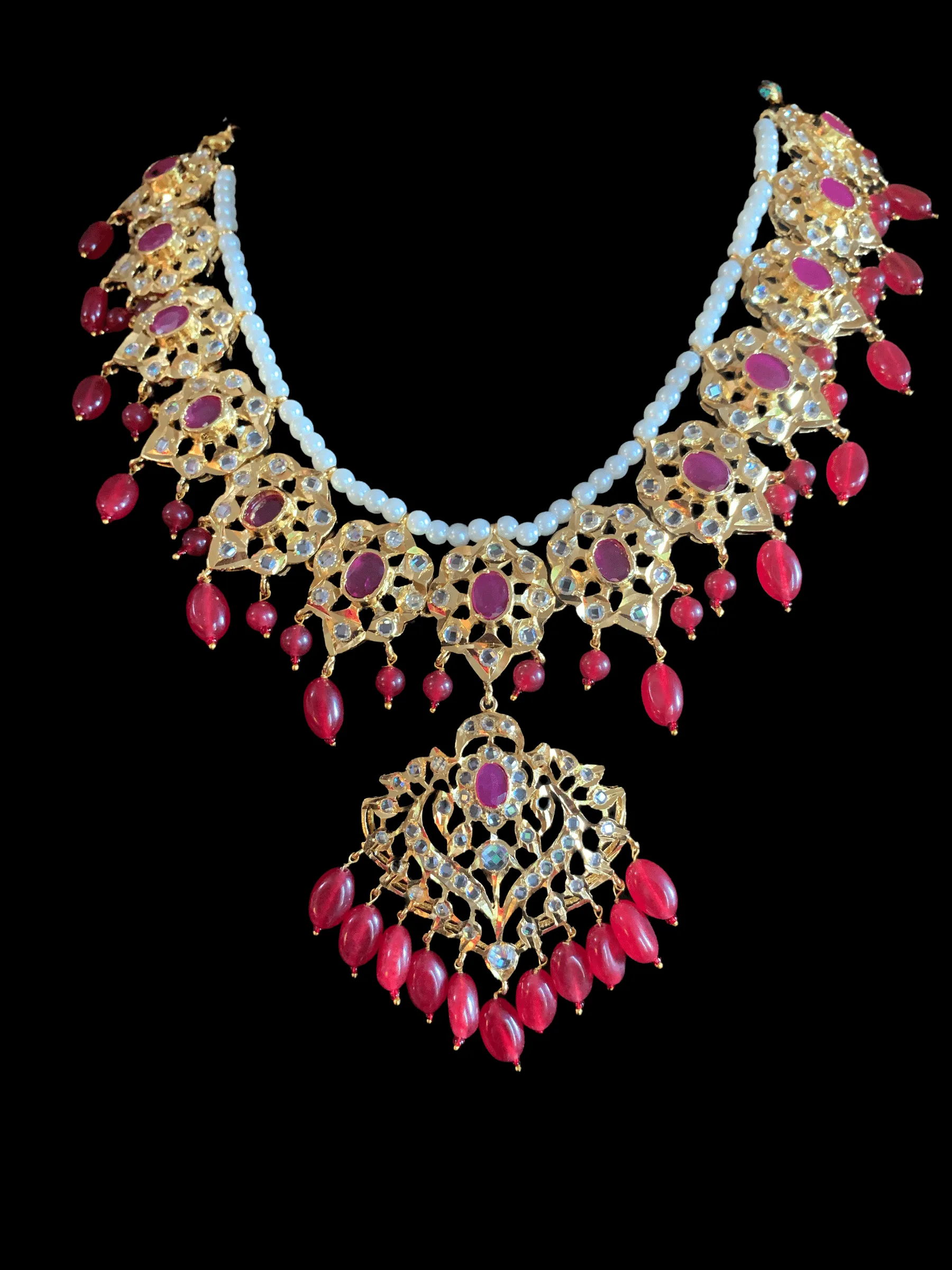 NS24 Anchal necklace set in red / ruby   (READY TO SHIP)