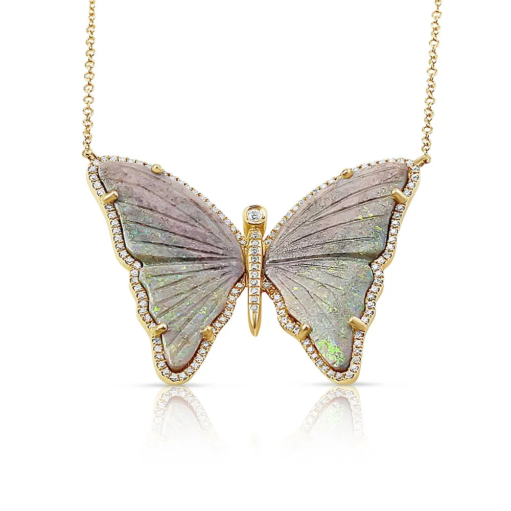 OPAL AND DIAMOND BUTTERFLY NECKLACE