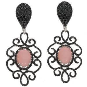 Oval pink Quartz Sterling Silver Earrings with Spinel Accent