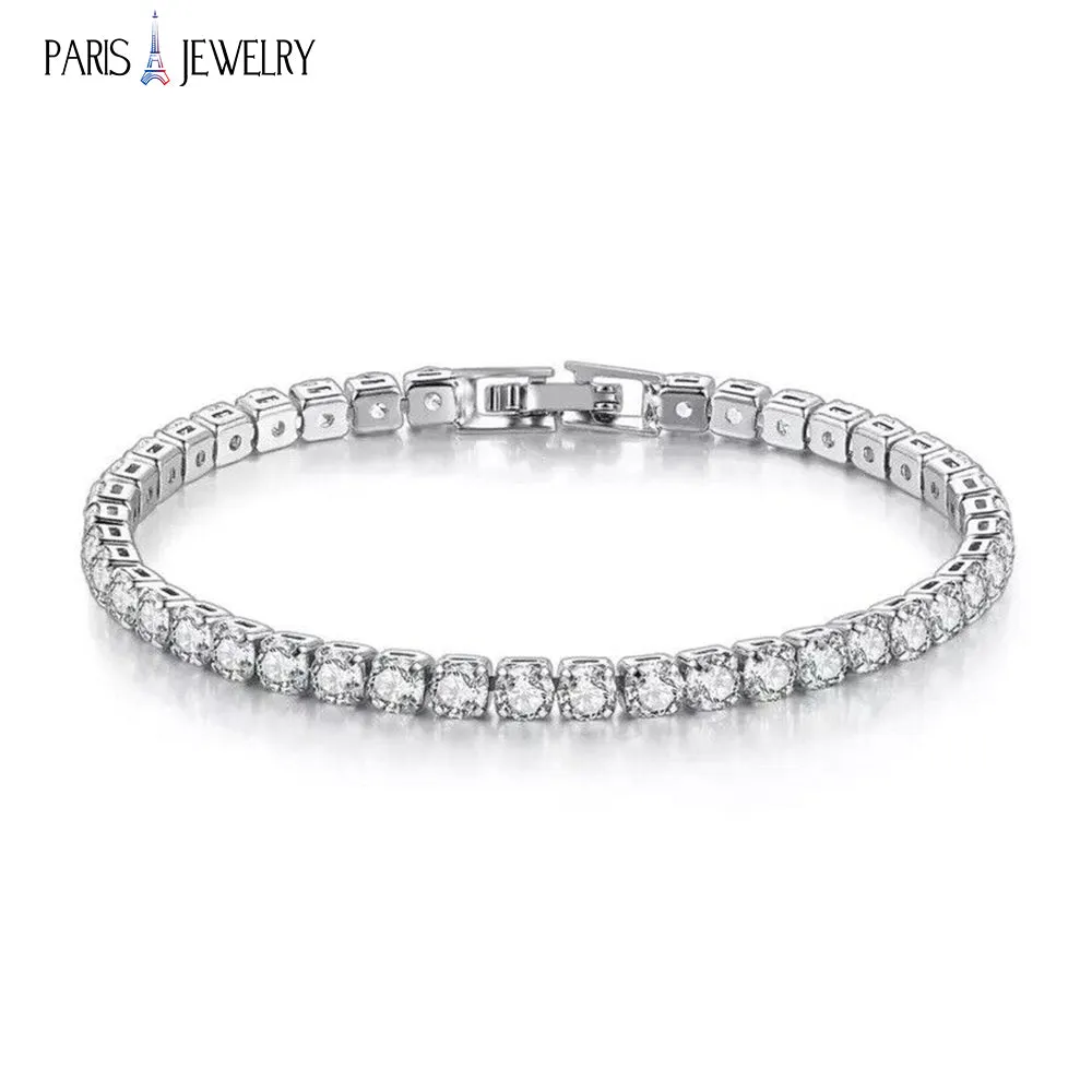 Paris Jewelry 14K White Gold 4 Carat Paris Crystals Round Tennis Bracelet Plated