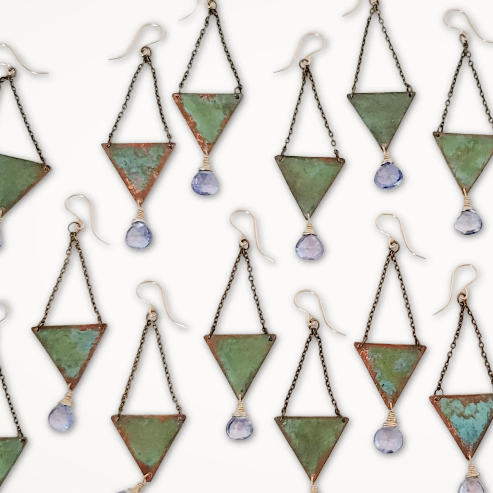 Patina Triangle Earrings • Blue Quartz