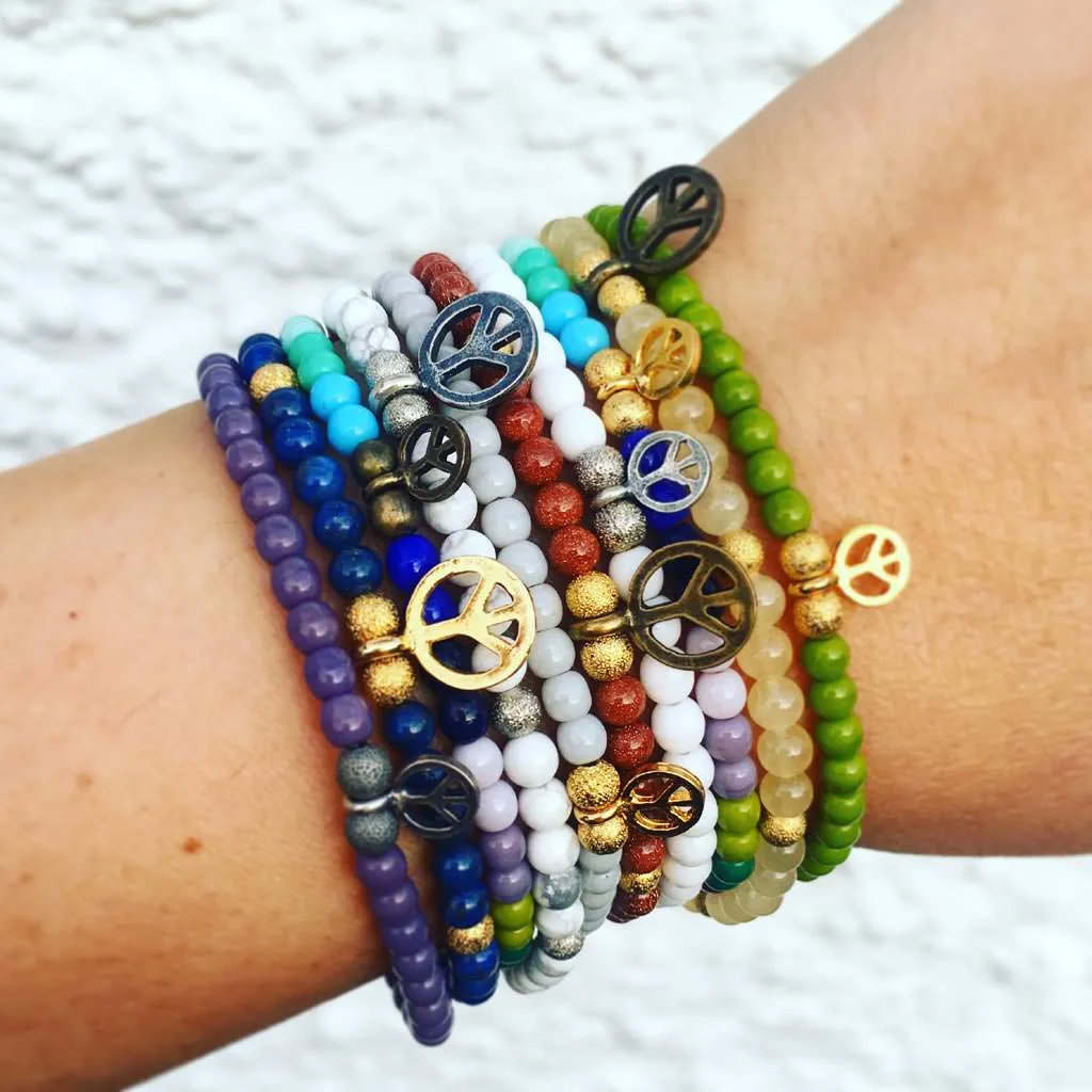 Peace Symbol Charm Gemstone Bracelet