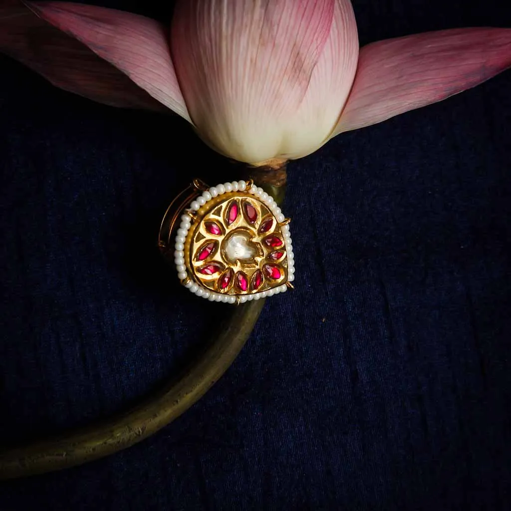 Polki Jadau Gold Plated Silver Ring