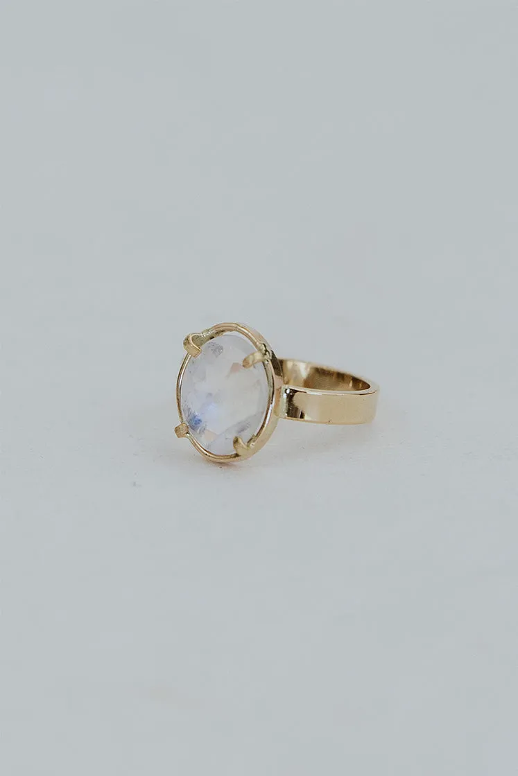 Prong Set Rose Cut Moonstone Ring