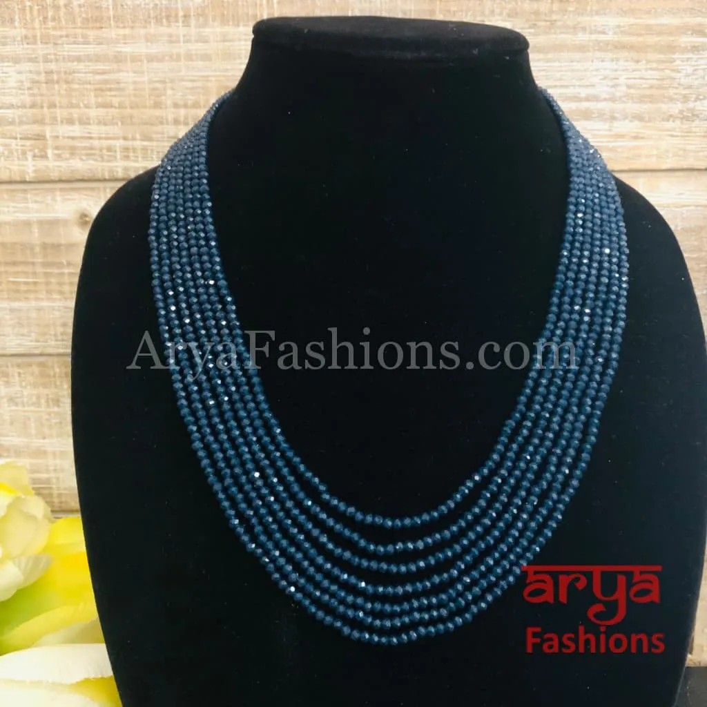 Razvi Navy Blue Beads Multilayer Multi-strand Beaded Necklace