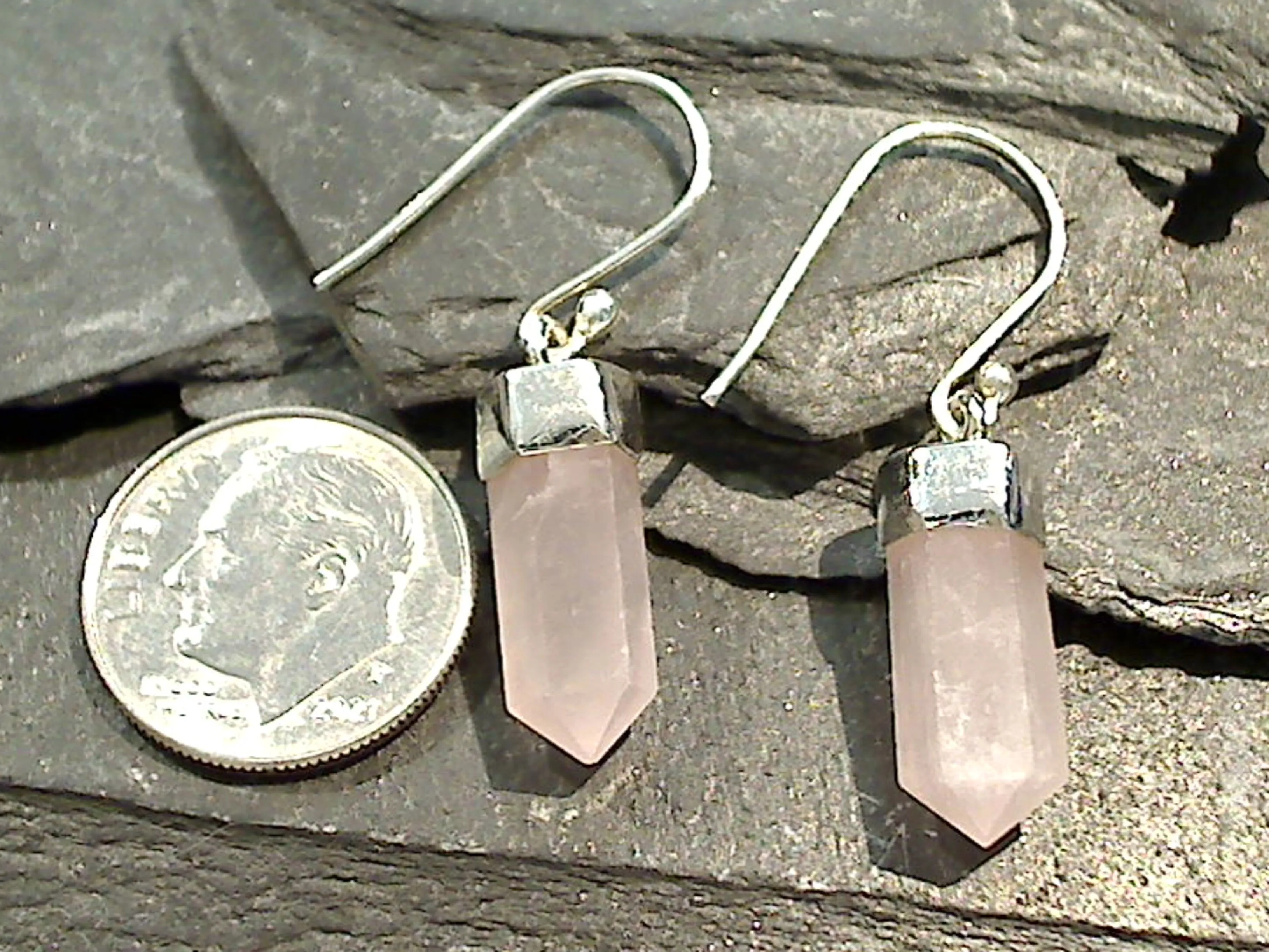 Rose Quartz Crystal Point, Sterling Silver Earrings