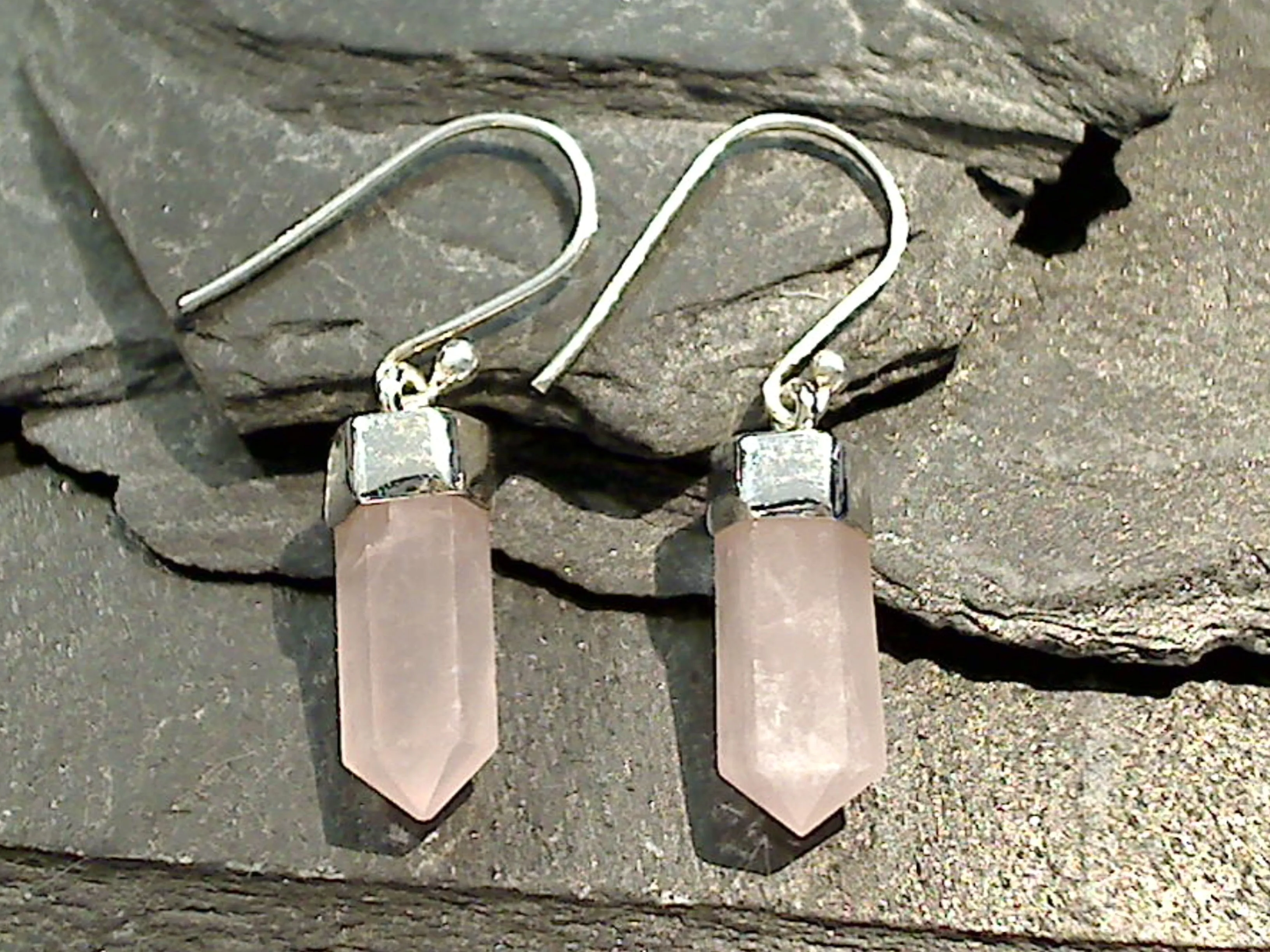 Rose Quartz Crystal Point, Sterling Silver Earrings