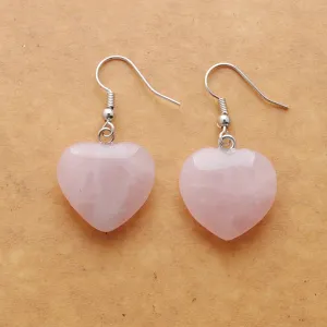 Rose Quartz Heart Earrings, Rose Quartz Jewelry, Silver Earrings, Raw Gemstone, Pink Earring, Dangle Earring, Gift for Her, Dainty Earrings