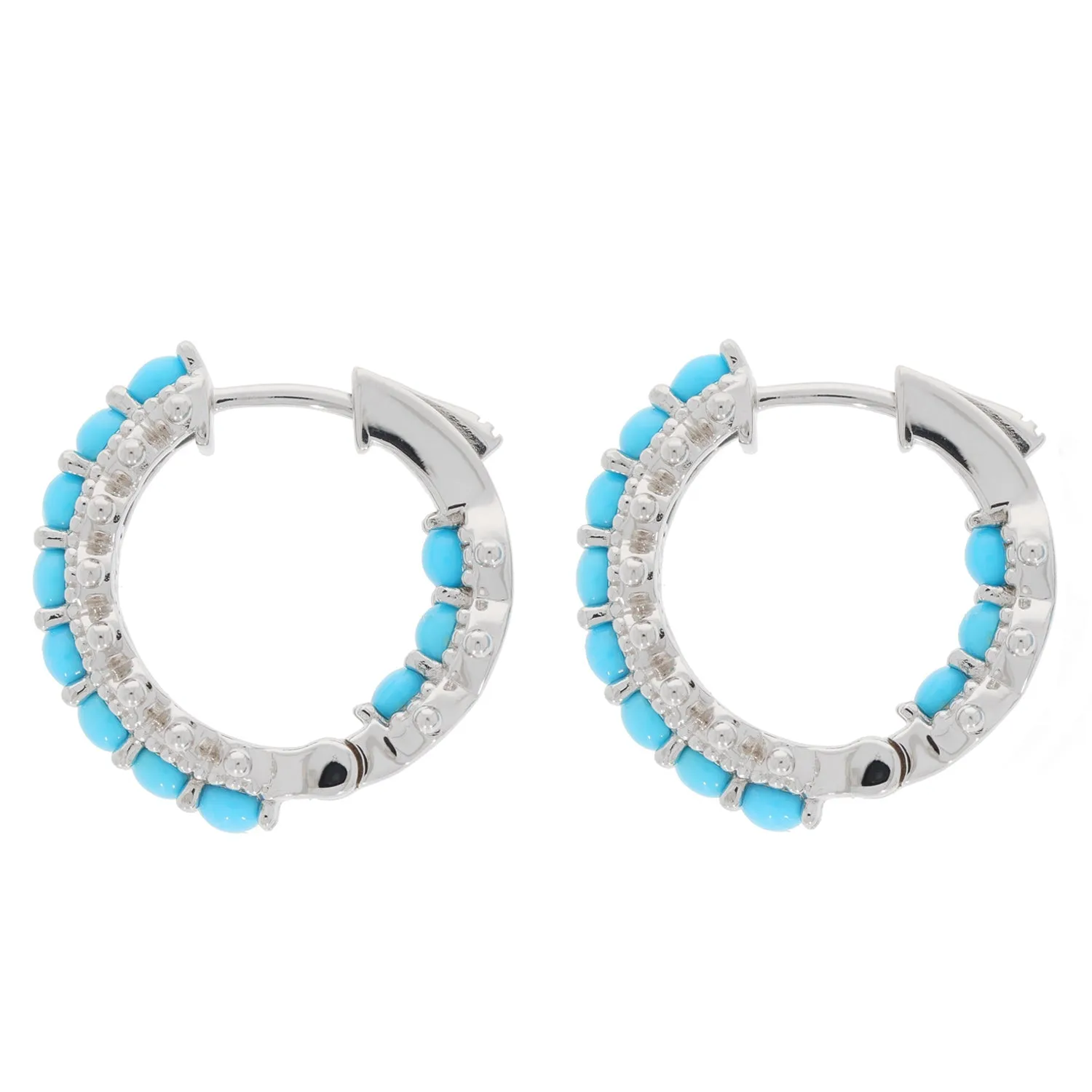 Round Blue Turquoise Sterling Silver Earrings with Accent