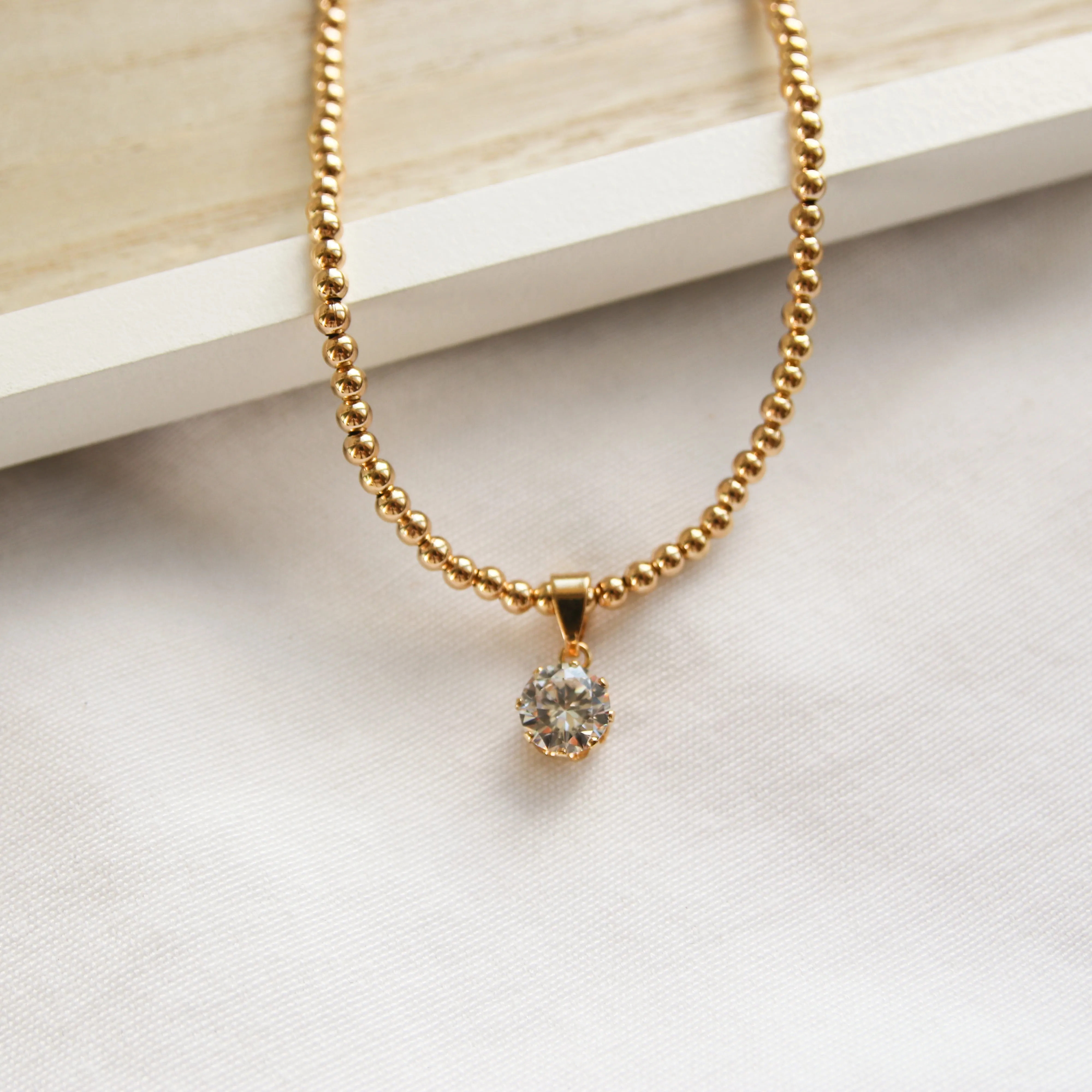 Round CZ Beaded Ball Choker