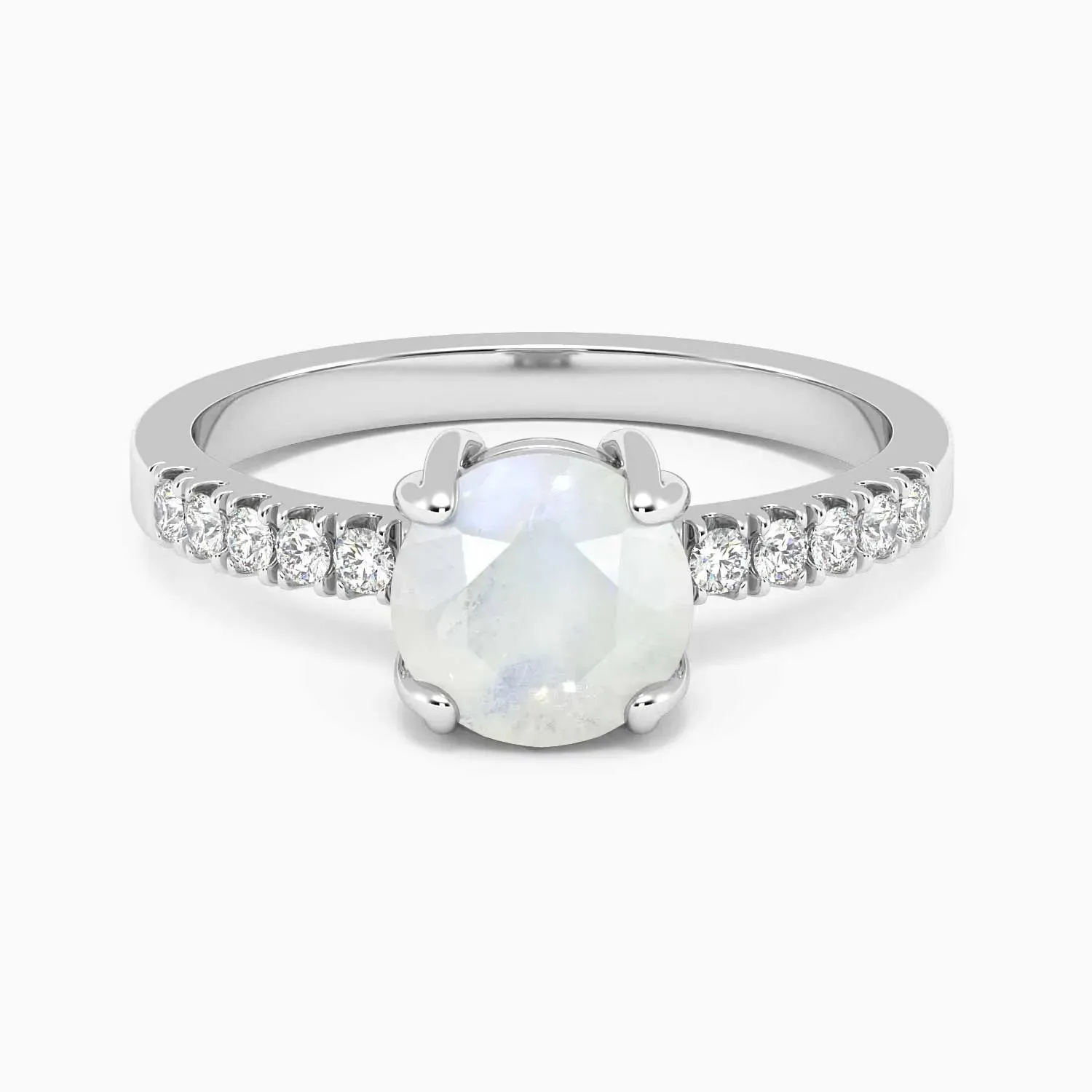 Round Shape Moonstone Ring - Halo Shank - 925 Silver - Irosk Australia ®