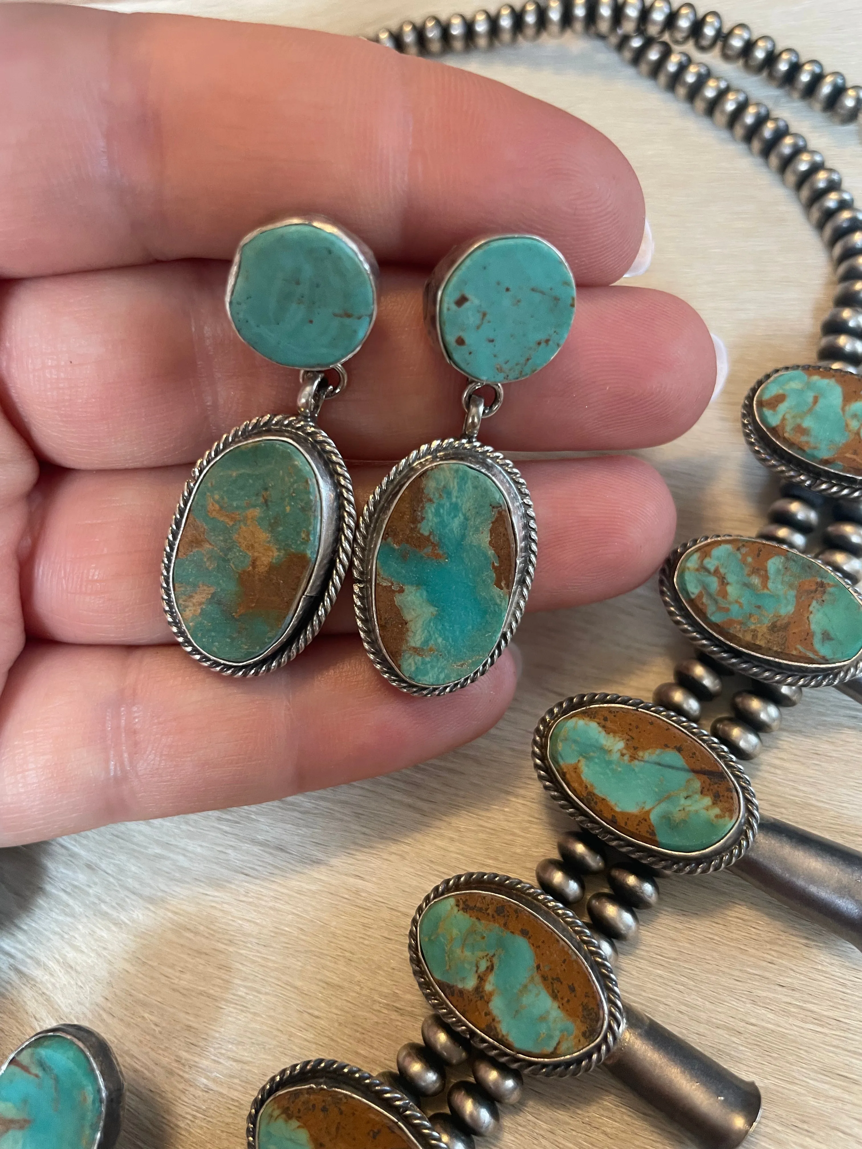 Royston Turquoise Squash Blossom Set by the Navajo Artist Jacqueline Silver