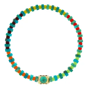 SHIELD ME Ingot with Turquoise Hexagon on Beaded Bracelet