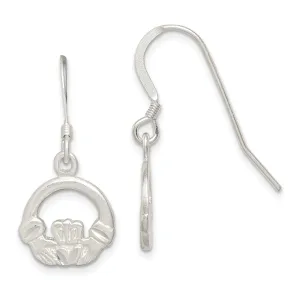 Silver Diamond Cut Claddagh Dangle Earrings