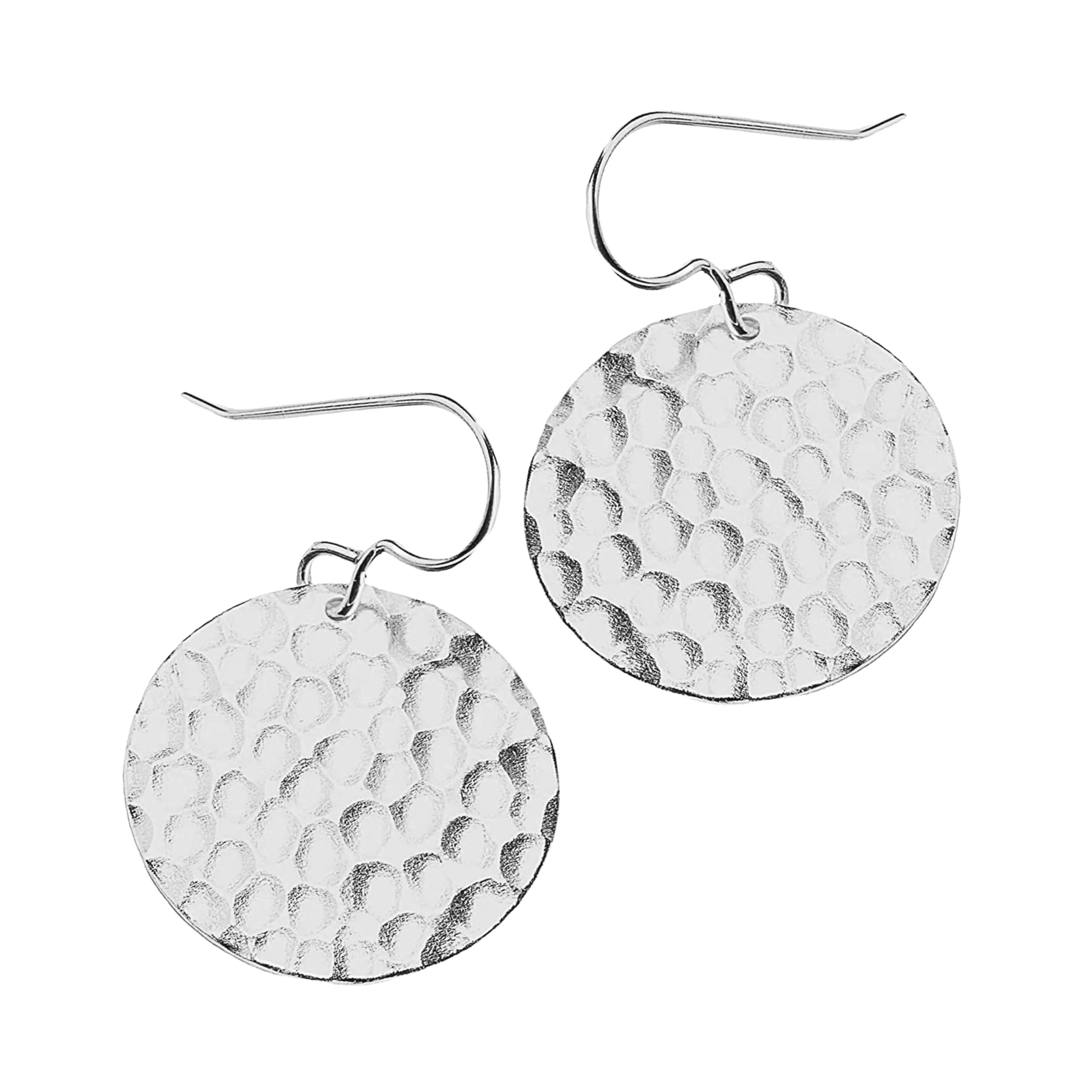 Silver Hammered Disc Dangle Earrings