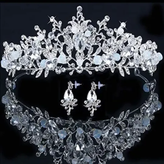 Silver Light blue Princess Tiara Detail Princess Queen headdress bridal cosplay diadem