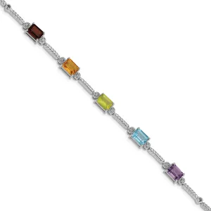 Silver Multi Gemstone Diamond Tennis Bracelet