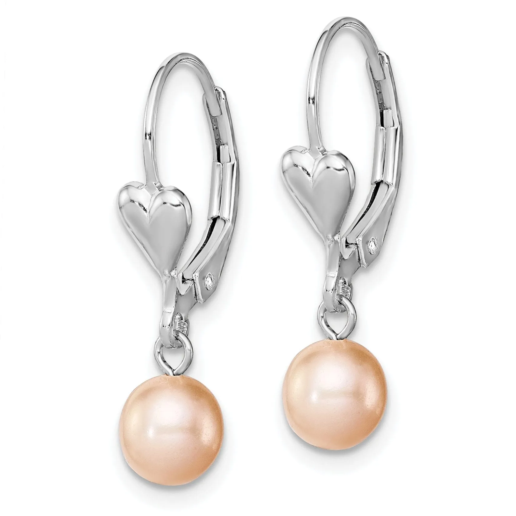 Silver Pink Pearl Dangle Leverback Earrings