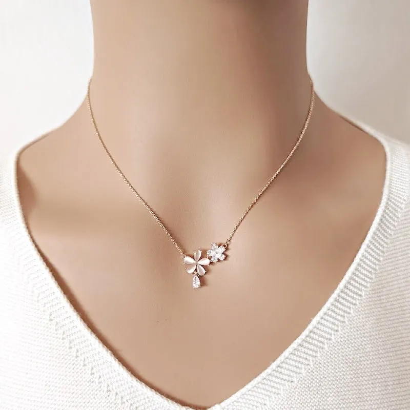 Simulated Moonstone Flower Necklace