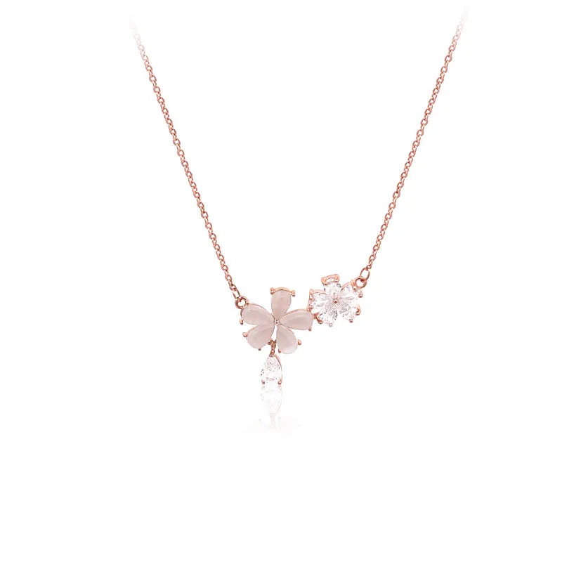 Simulated Moonstone Flower Necklace