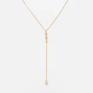 Solid Gold 9 Lives Cats Eye Moonstone Lariat